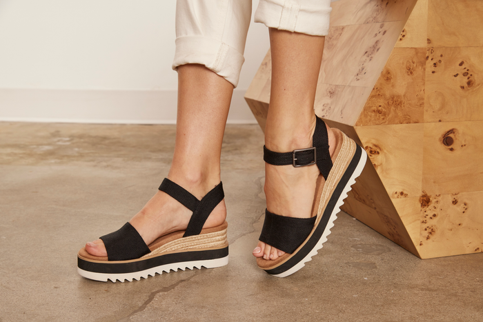 Diana Wedge Sandal Black Canvas Wide Width TOMS Australia